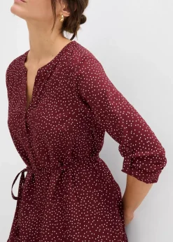 bonprix Bekleidung·Blazer|Umstandsmode^2-in-1 Umstands- und Stillblusenkleid aus fließender Viskose dunkelbeere/weiß gepunktet