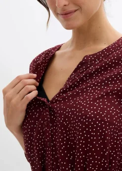 bonprix Bekleidung·Blazer|Umstandsmode^2-in-1 Umstands- und Stillblusenkleid aus fließender Viskose dunkelbeere/weiß gepunktet