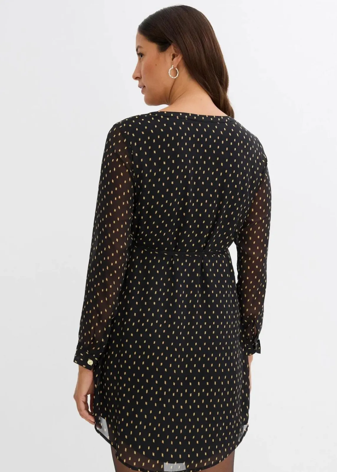bonprix Umstandsmode|Bekleidung·Blazer^2-in-1 Umstands- und Stillkleid aus Chiffon schwarz/gold gepunktet