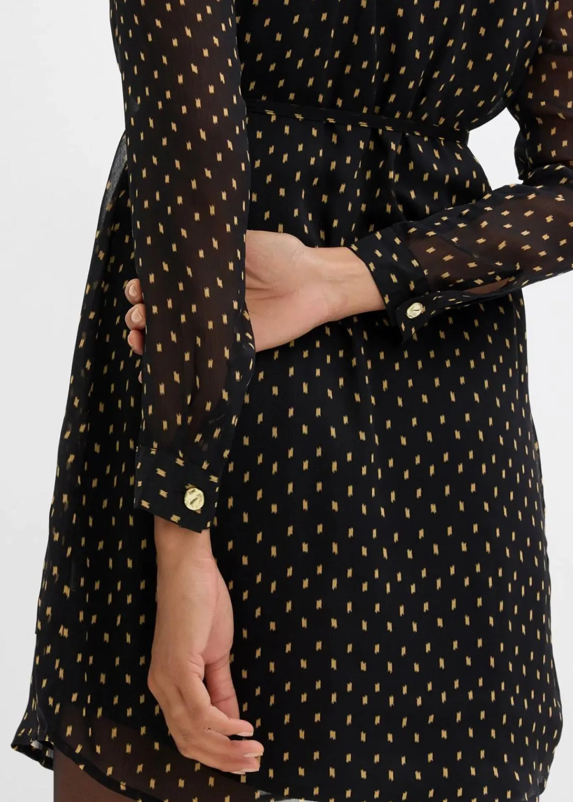 bonprix Umstandsmode|Bekleidung·Blazer^2-in-1 Umstands- und Stillkleid aus Chiffon schwarz/gold gepunktet