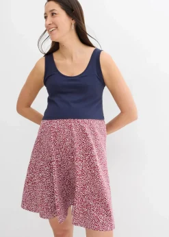 bonprix Bekleidung·Blazer|Umstandsmode^2-in-1 Umstands- und Stillkleid aus Bio-Baumwolljersey dunkelblau/rotbraun geblümt