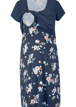 bonprix Bekleidung·Blazer|Umstandsmode^2-in-1 Umstands- und Stillkleid aus aus Viskose-Jersey dunkelblau geblümt