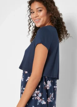 bonprix Bekleidung·Blazer|Umstandsmode^2-in-1 Umstands- und Stillkleid aus aus Viskose-Jersey dunkelblau geblümt
