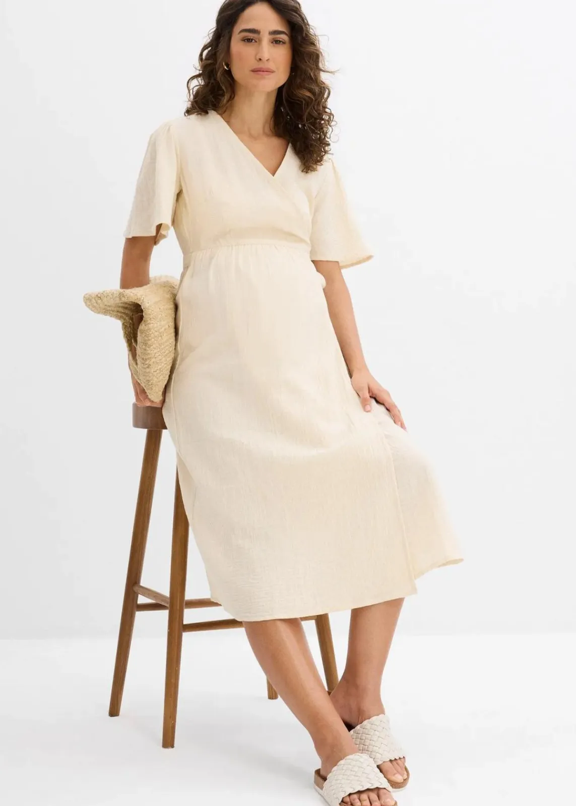 bonprix Bekleidung·Blazer|Umstandsmode^2-in-1 Umstands- und Stillkleid aus Baumwoll-Musselin kieselbeige