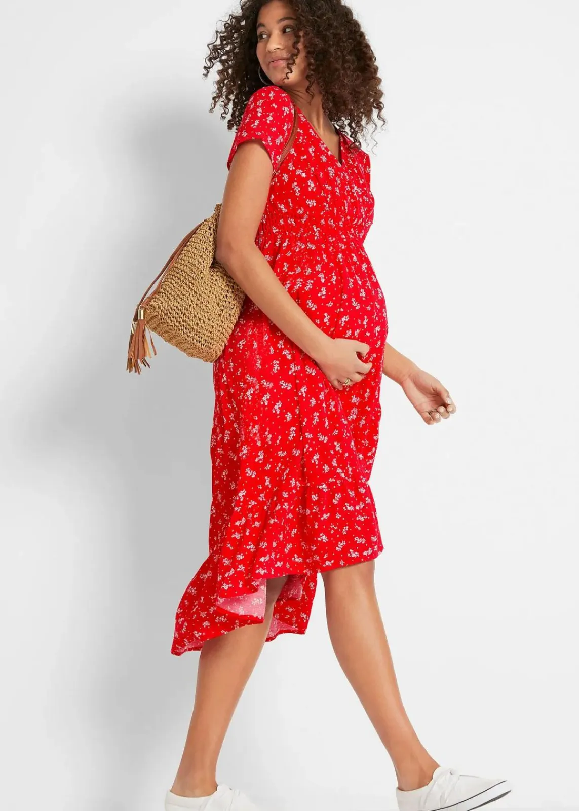 bonprix Bekleidung·Blazer|Umstandsmode^2-in-1 Umstands- und Stillkleid aus Viskose- Crepe erdbeere geblümt