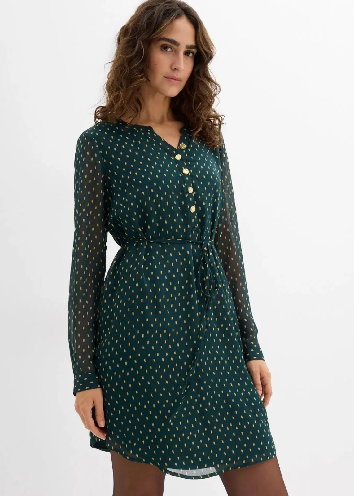 bonprix Bekleidung·Blazer|Umstandsmode^2-in-1 Umstands- und Stillkleid aus Chiffon tiefgrün/gold gepunktet