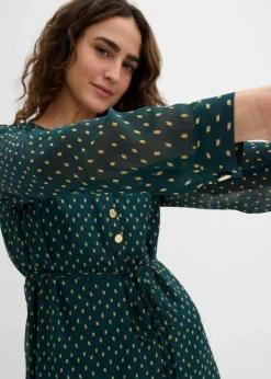 bonprix Bekleidung·Blazer|Umstandsmode^2-in-1 Umstands- und Stillkleid aus Chiffon tiefgrün/gold gepunktet