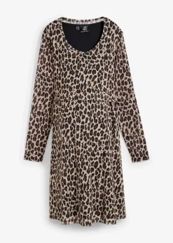 bonprix Bekleidung·Blazer|Umstandsmode^2-in-1 Umstands- und Stillkleid mit Leoprint dunkelbraun leo bedruckt