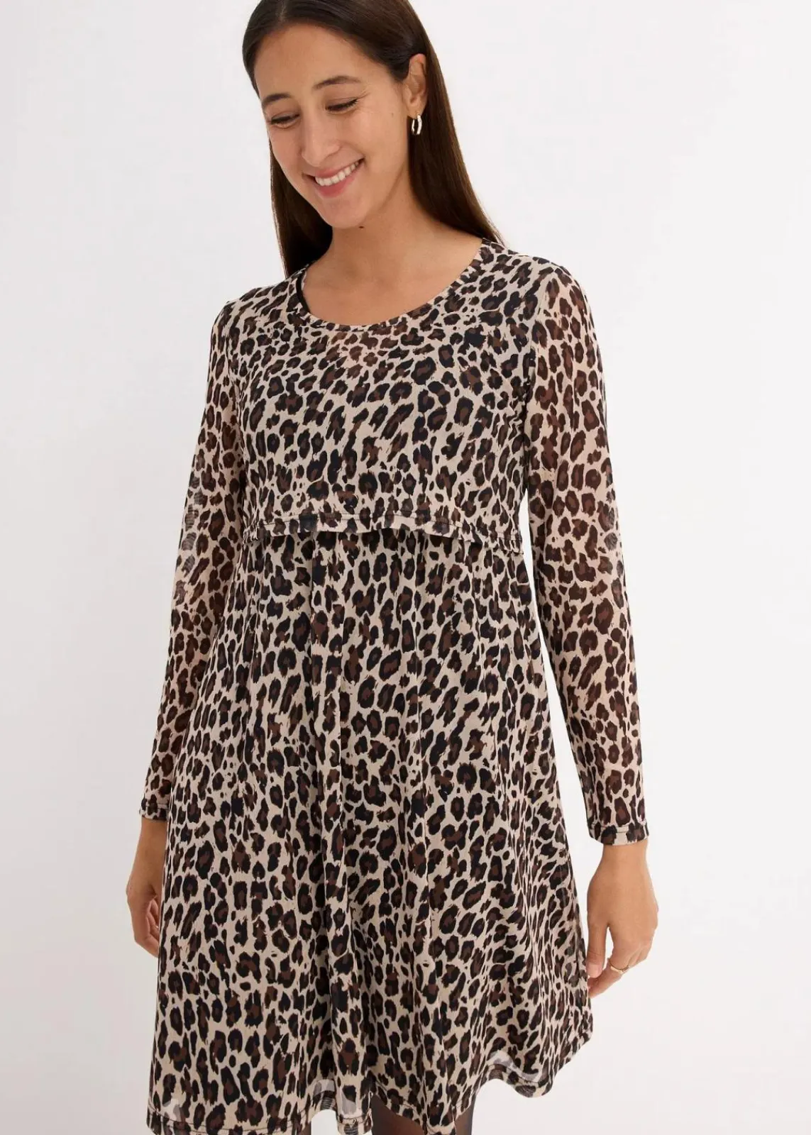 bonprix Bekleidung·Blazer|Umstandsmode^2-in-1 Umstands- und Stillkleid mit Leoprint dunkelbraun leo bedruckt