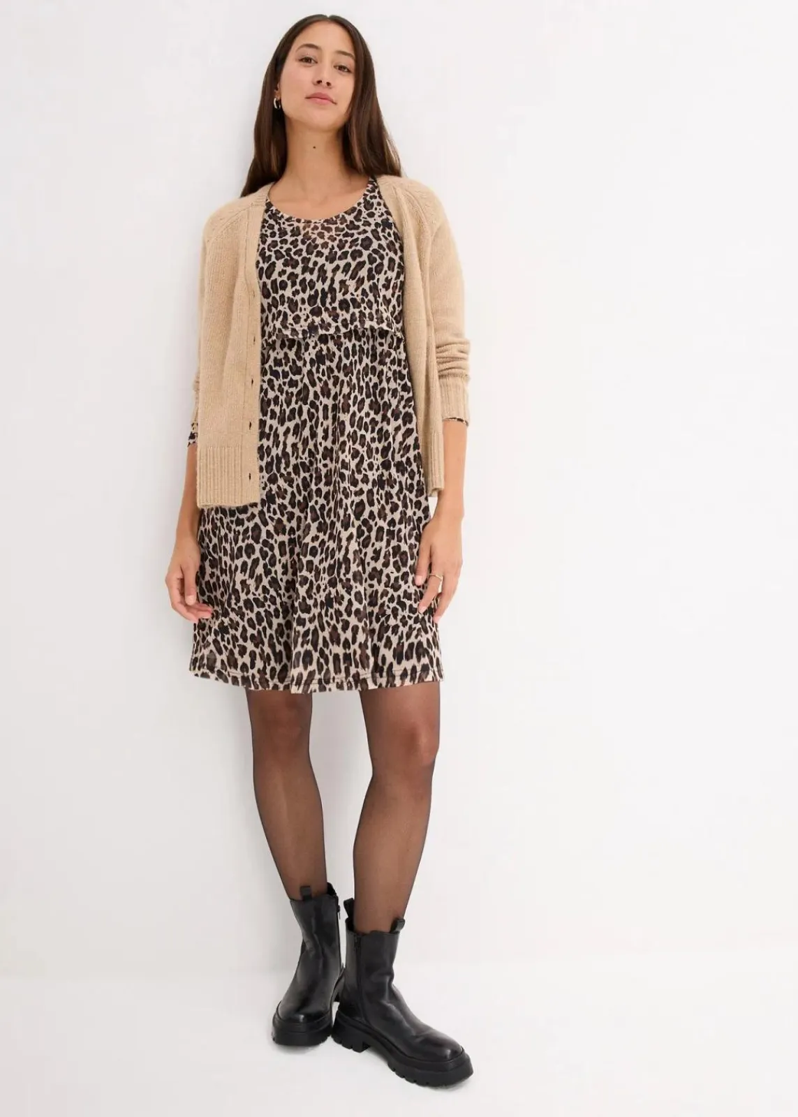 bonprix Bekleidung·Blazer|Umstandsmode^2-in-1 Umstands- und Stillkleid mit Leoprint dunkelbraun leo bedruckt