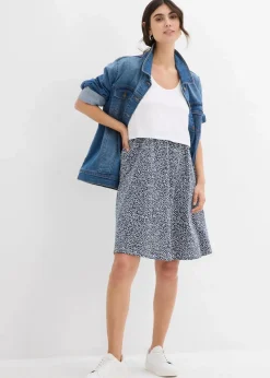 bonprix Nachhaltigere Materialien|Umstandsmode^2-in-1 Umstands- und Stillkleid aus Bio-Baumwolljersey wollweiß/dunkelblau geblümt