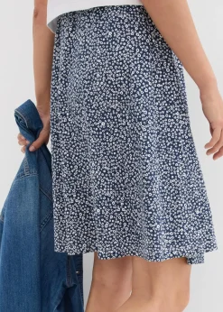 bonprix Nachhaltigere Materialien|Umstandsmode^2-in-1 Umstands- und Stillkleid aus Bio-Baumwolljersey wollweiß/dunkelblau geblümt