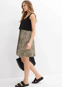 bonprix Bekleidung·Blazer|Umstandsmode^2-in-1 Umstands- und Stillkleid aus Baumwolljersey schwarz/beige leo bedruckt