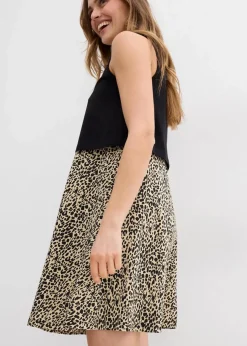bonprix Bekleidung·Blazer|Umstandsmode^2-in-1 Umstands- und Stillkleid aus Baumwolljersey schwarz/beige leo bedruckt