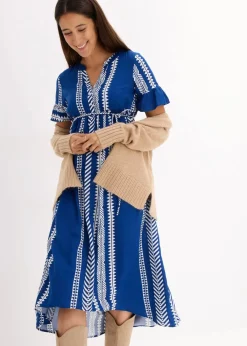 bonprix Bekleidung·Blazer|Umstandsmode^2-in-1 Umstands- und Stillkleid aus fließender Viskose weiß / königsblau graphisch bedruckt