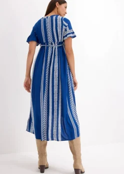 bonprix Bekleidung·Blazer|Umstandsmode^2-in-1 Umstands- und Stillkleid aus fließender Viskose weiß / königsblau graphisch bedruckt