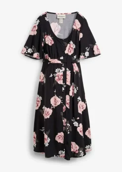 bonprix Umstandsmode^2-in-1 Umstands- und Stillkleid aus gewebter Viskose schwarz/altrosa geblümt