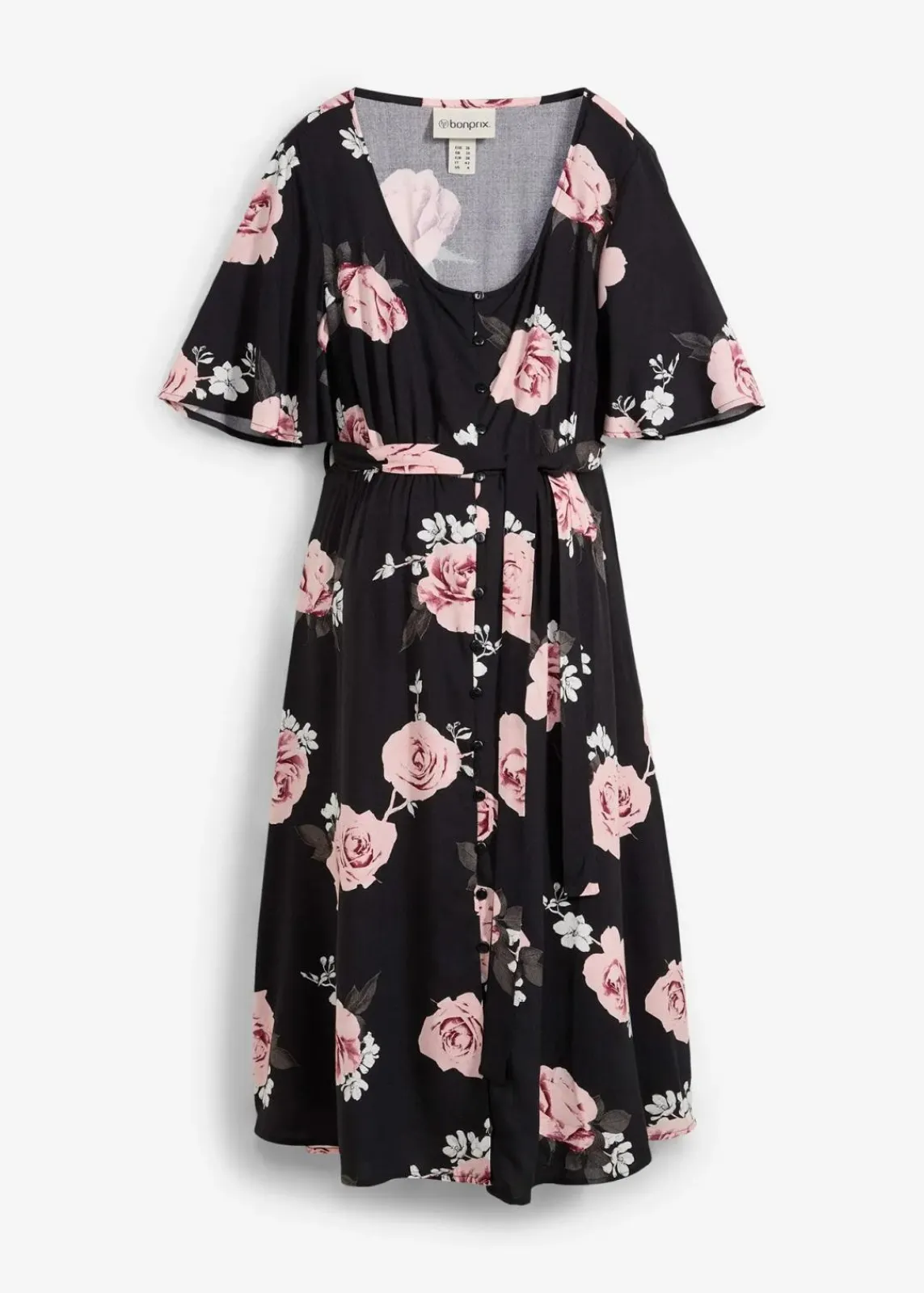 bonprix Umstandsmode^2-in-1 Umstands- und Stillkleid aus gewebter Viskose schwarz/altrosa geblümt