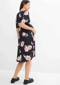 bonprix Umstandsmode^2-in-1 Umstands- und Stillkleid aus gewebter Viskose schwarz/altrosa geblümt