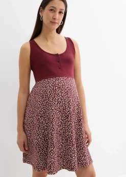 bonprix Bekleidung·Blazer|Umstandsmode^2-in-1 Umstands- und Stillkleid aus Bio-Baumwolle dunkelbeere/weiß geblümt