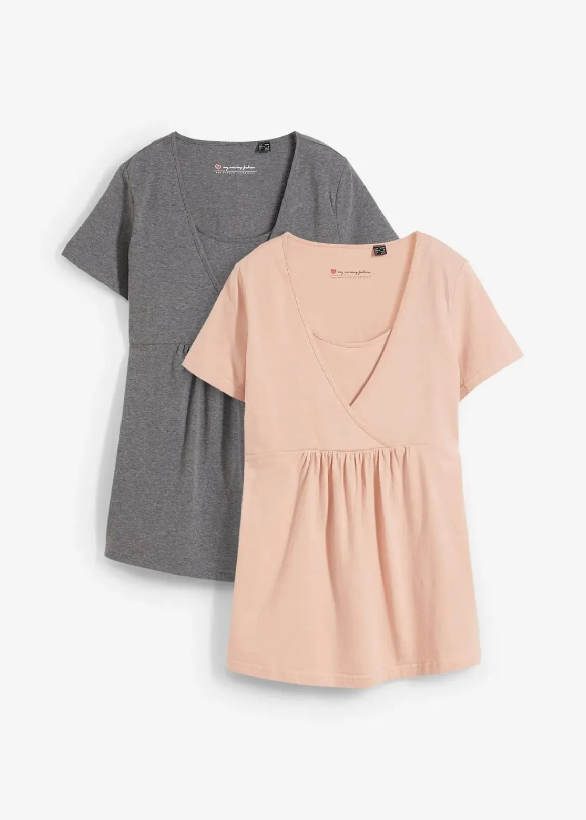bonprix Umstandsmode|Nachhaltigere Materialien^2-in-1 Umstands- und Stillshirts (2er Pack) vintagerosa+grau meliert