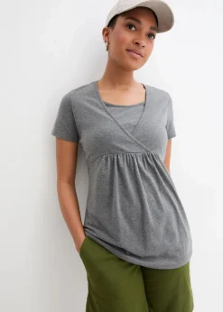 bonprix Umstandsmode|Nachhaltigere Materialien^2-in-1 Umstands- und Stillshirts (2er Pack) vintagerosa+grau meliert