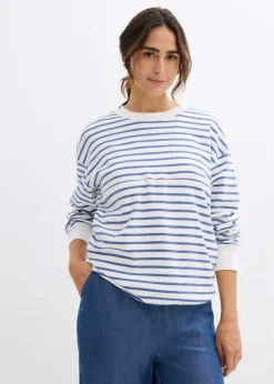 bonprix Bekleidung·Blazer|Umstandsmode^2-in-1 Umstands- und Stillshirt aus reiner Baumwolle wollweiß/jeansblau gestreift