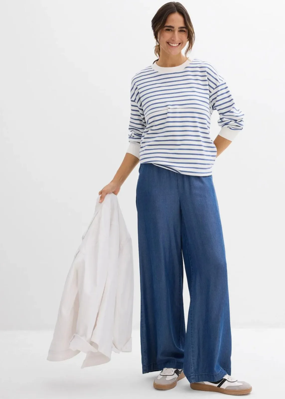 bonprix Bekleidung·Blazer|Umstandsmode^2-in-1 Umstands- und Stillshirt aus reiner Baumwolle wollweiß/jeansblau gestreift