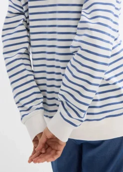 bonprix Bekleidung·Blazer|Umstandsmode^2-in-1 Umstands- und Stillshirt aus reiner Baumwolle wollweiß/jeansblau gestreift