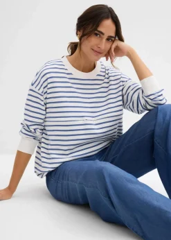 bonprix Bekleidung·Blazer|Umstandsmode^2-in-1 Umstands- und Stillshirt aus reiner Baumwolle wollweiß/jeansblau gestreift