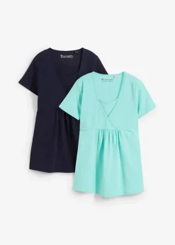 bonprix Umstandsmode|Nachhaltigere Materialien^2-in-1 Umstands- und Stillshirts (2er Pack​) dunkelblau+mentholblau