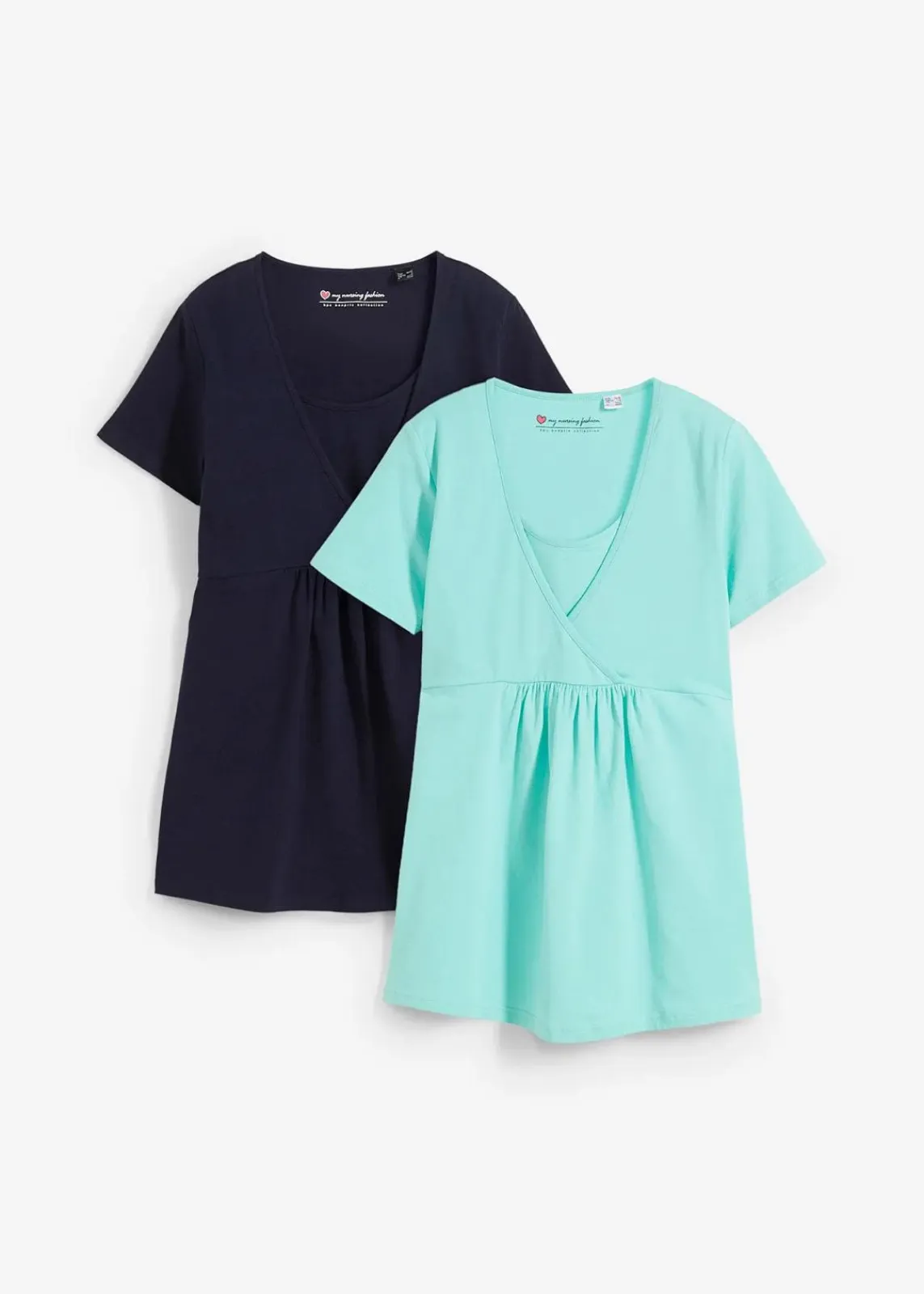 bonprix Umstandsmode|Nachhaltigere Materialien^2-in-1 Umstands- und Stillshirts (2er Pack) dunkelblau+mentholblau