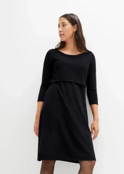 bonprix Bekleidung·Blazer|Umstandsmode^2-in-1 Umstands- und Stillstrickkleid mit Glanzgarn schwarz