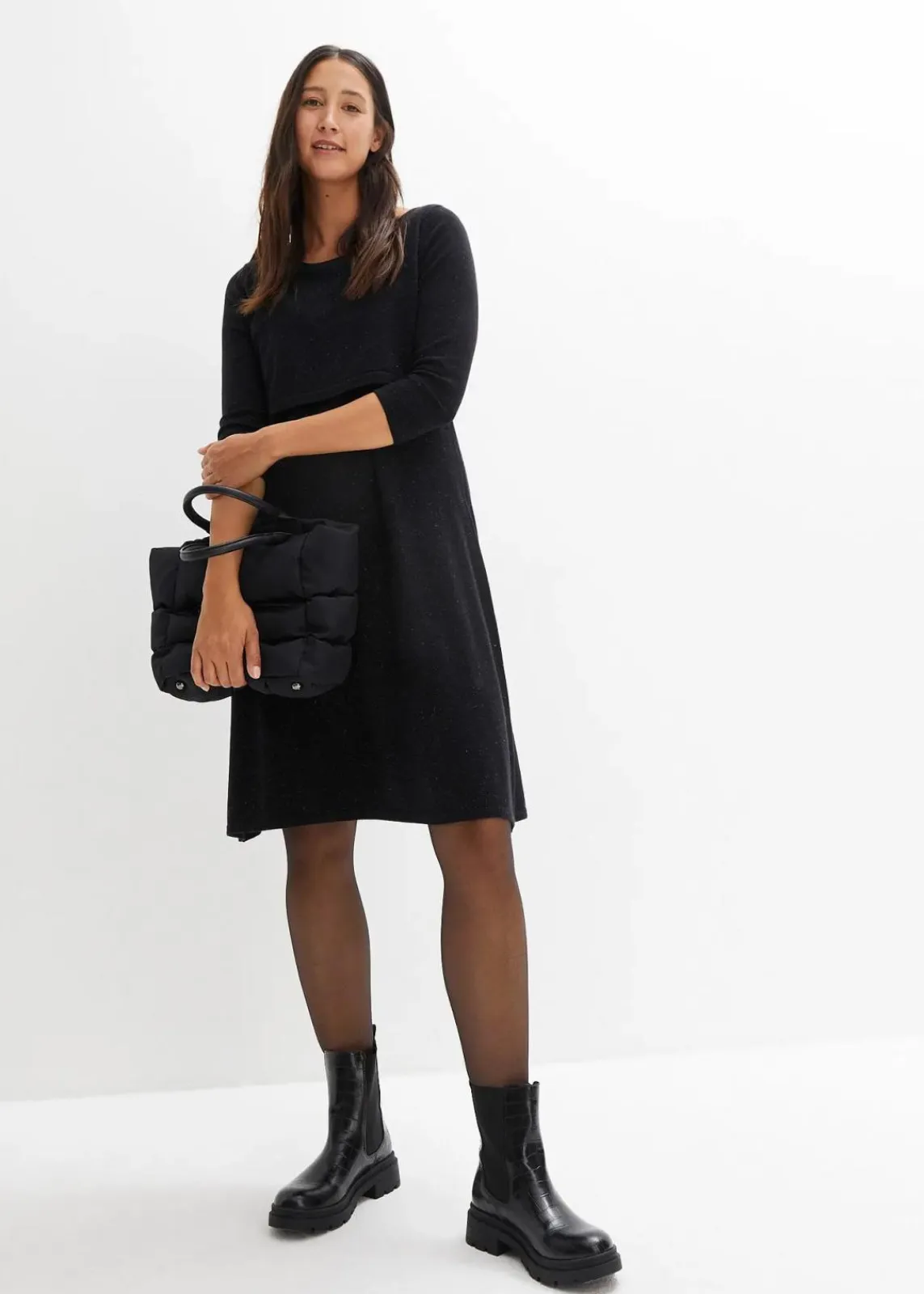 bonprix Bekleidung·Blazer|Umstandsmode^2-in-1 Umstands- und Stillstrickkleid mit Glanzgarn schwarz