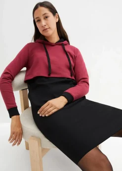 bonprix Bekleidung·Blazer|Umstandsmode^2-in-1 Umstands- und Still-Sweatkleid schwarz/rhododendronrot