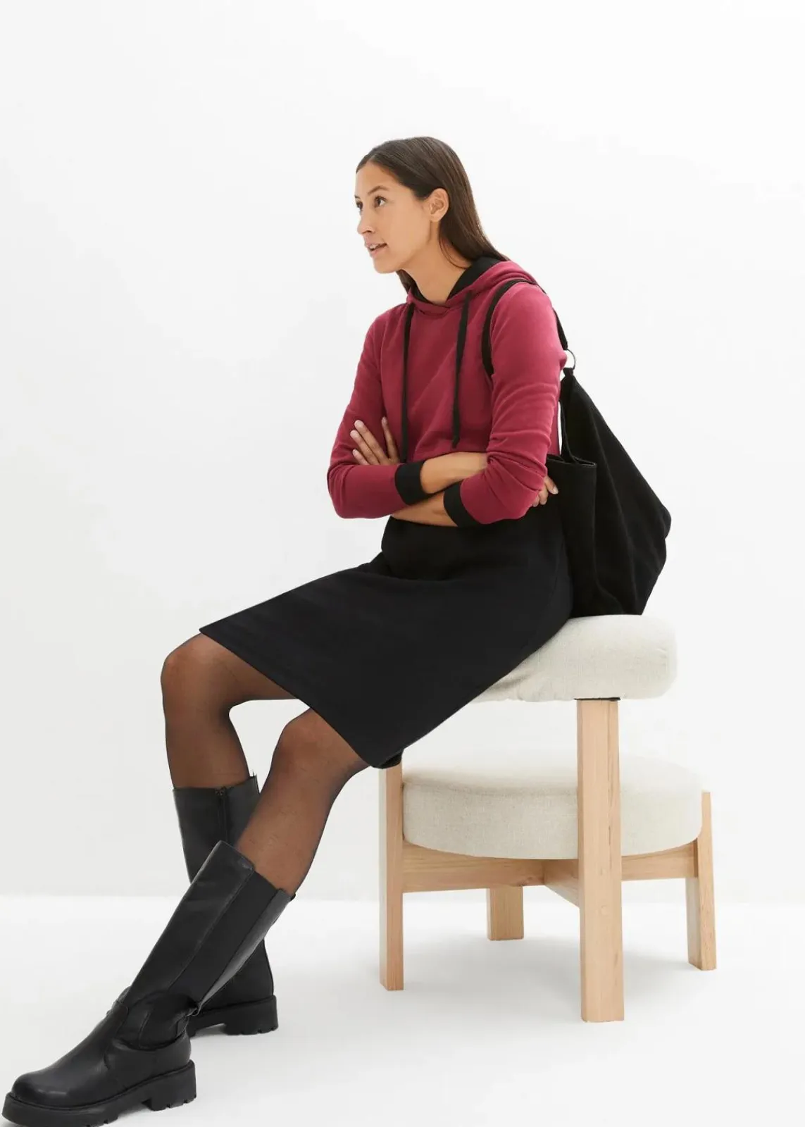 bonprix Bekleidung·Blazer|Umstandsmode^2-in-1 Umstands- und Still-Sweatkleid schwarz/rhododendronrot