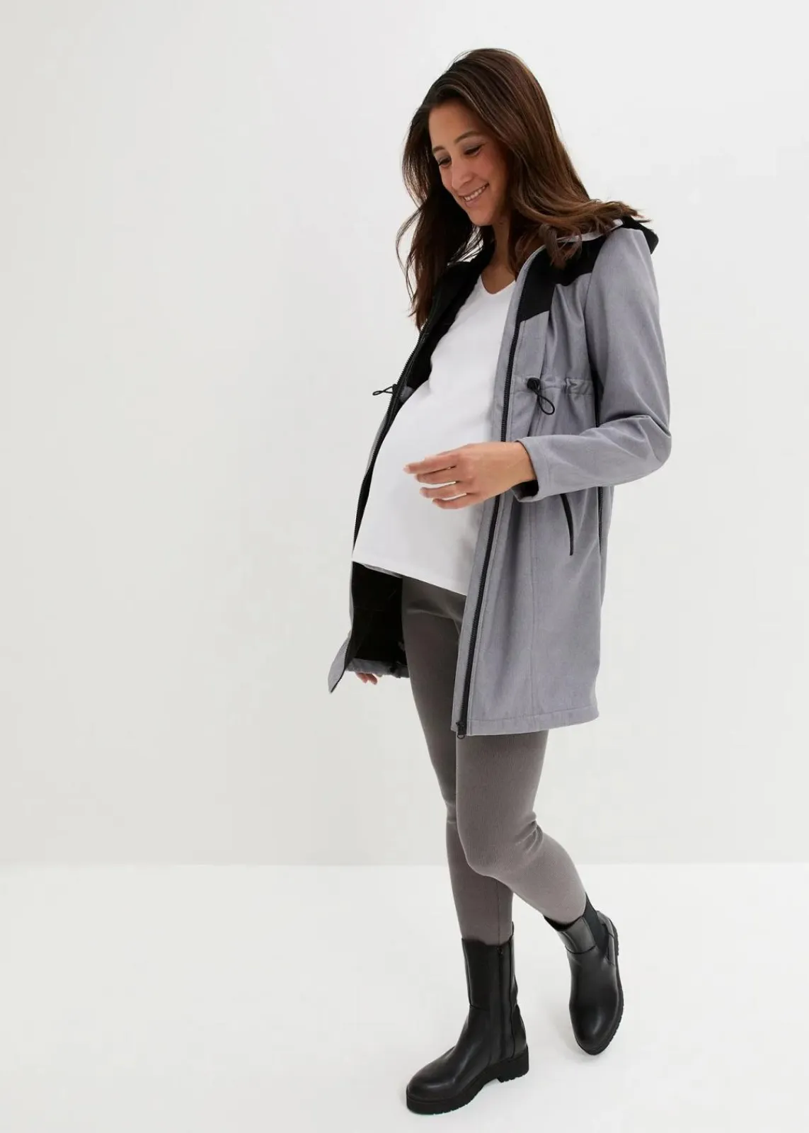 bonprix Bekleidung·Blazer|Umstandsmode^3-in-1 Umstands- und Tragemantel aus Softshell graumeliert/schwarz