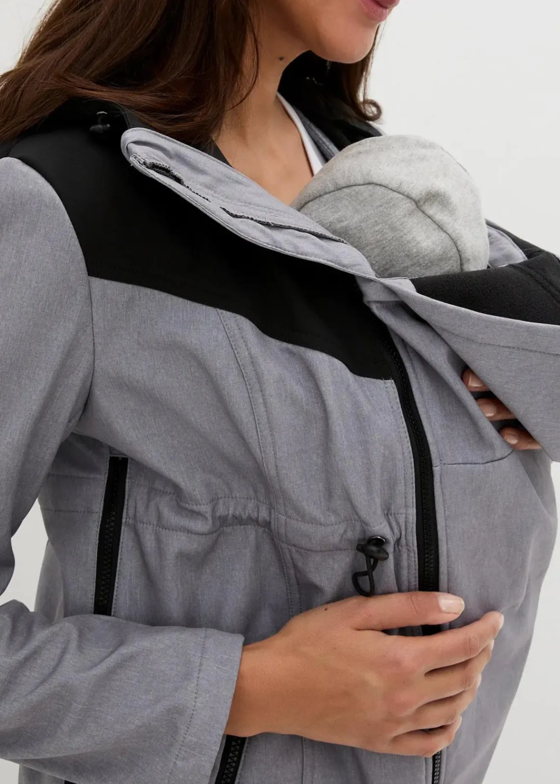 bonprix Bekleidung·Blazer|Umstandsmode^3-in-1 Umstands- und Tragemantel aus Softshell graumeliert/schwarz