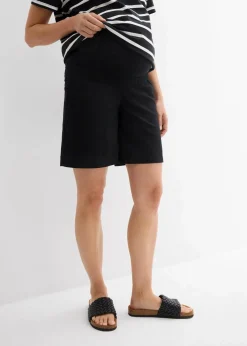 bonprix Bekleidung·Blazer|Umstandsmode^2-in-1 Umstandsbermuda mit Bauchband zum Umklappen aus Leinen-Mix schwarz