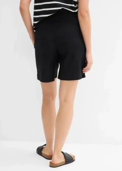 bonprix Bekleidung·Blazer|Umstandsmode^2-in-1 Umstandsbermuda mit Bauchband zum Umklappen aus Leinen-Mix schwarz