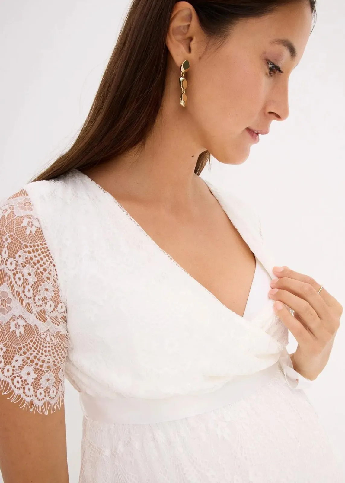 bonprix Bekleidung·Blazer|Umstandsmode^2-in-1 Umstands-Hochzeitskleid aus Spitze mit Stillfunktion wollweiß
