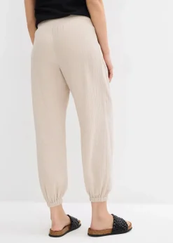 bonprix Bekleidung·Blazer|Umstandsmode^2-in-1 Umstandshose aus reinem Baumwollmusselin für die Schwangerschaft und danach steingrau