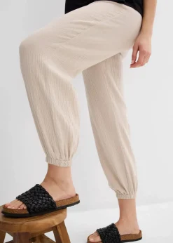 bonprix Bekleidung·Blazer|Umstandsmode^2-in-1 Umstandshose aus reinem Baumwollmusselin für die Schwangerschaft und danach steingrau