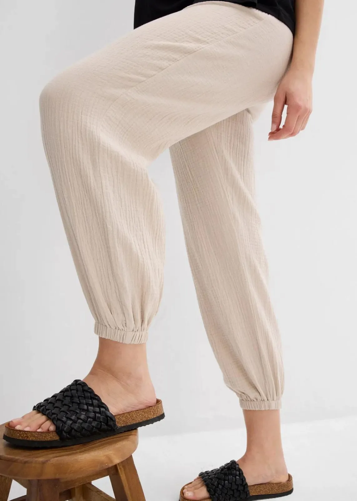bonprix Bekleidung·Blazer|Umstandsmode^2-in-1 Umstandshose aus reinem Baumwollmusselin für die Schwangerschaft und danach steingrau