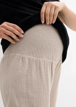 bonprix Bekleidung·Blazer|Umstandsmode^2-in-1 Umstandshose aus reinem Baumwollmusselin für die Schwangerschaft und danach steingrau