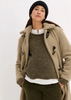 bonprix Bekleidung·Blazer|Umstandsmode^3-in-1 Umstandsmantel mit Trageeinsatz aus Teddyfleece new khaki