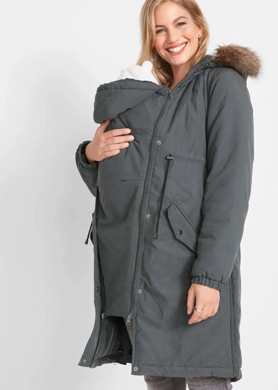 bonprix Umstandsmode|Bekleidung·Blazer^3-in-1 Umstandsparka mit Trageeinsatz anthrazit