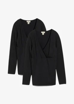 bonprix Bekleidung·Blazer|Umstandsmode^2-in-1 Umstandsshirts und Stillshirts aus Bio-Baumwolle (2er Pack) schwarz + schwarz