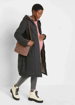 bonprix Umstandsmode|Nachhaltigere Materialien^3-in-1 Umstandssteppmantel und Tragemantel mit recyceltem Polyester schwarz/taupe