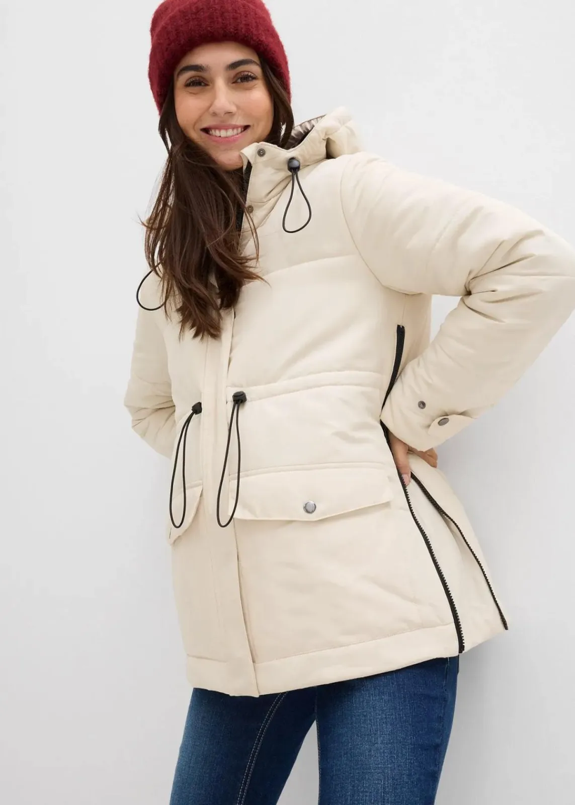 bonprix Bekleidung·Blazer|Umstandsmode^6-in-1 Umstands-Tragejacke mit herausnehmbarer Fleecejacke beige/schwarz